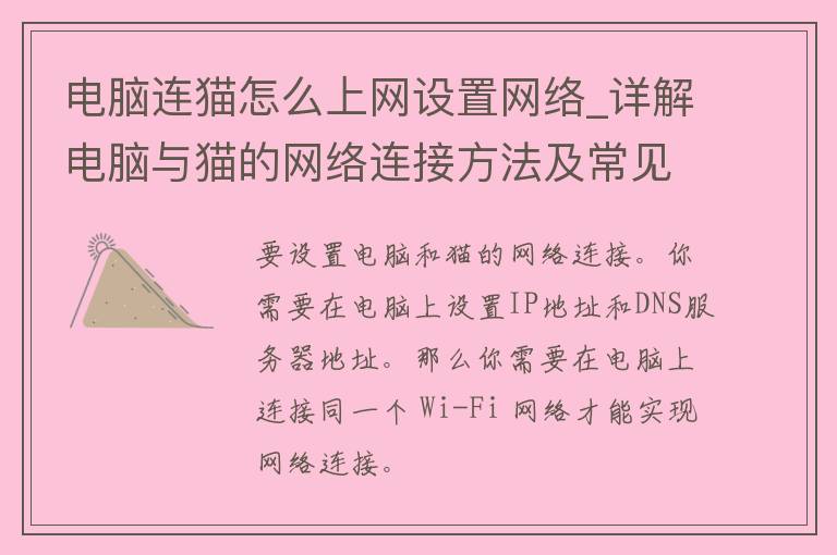 电脑连猫怎么上网设置网络_详解电脑与猫的网络连接方法及常见问题解决