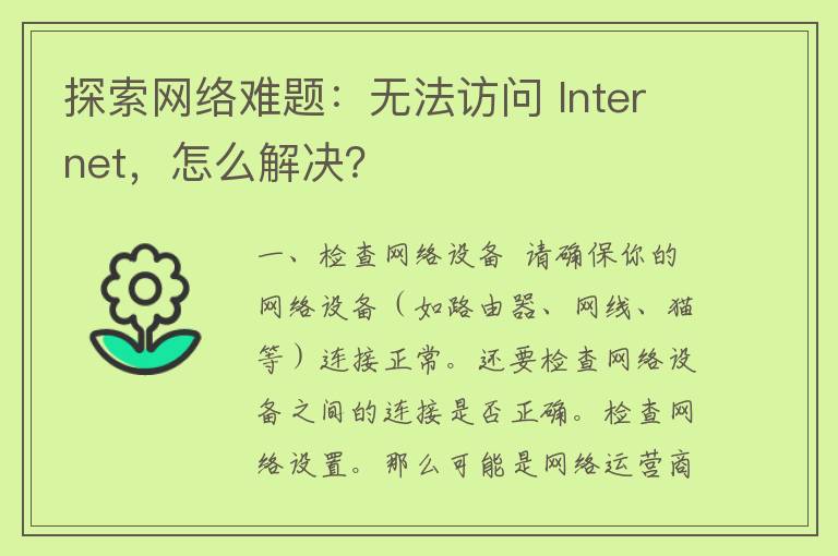 探索网络难题：无法访问 Internet，怎么解决？