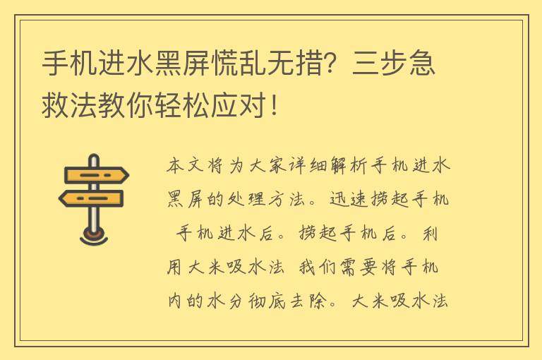 手机进水黑屏慌乱无措？三步急救法教你轻松应对！