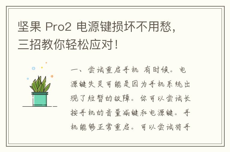 坚果 Pro2 电源键损坏不用愁，三招教你轻松应对！