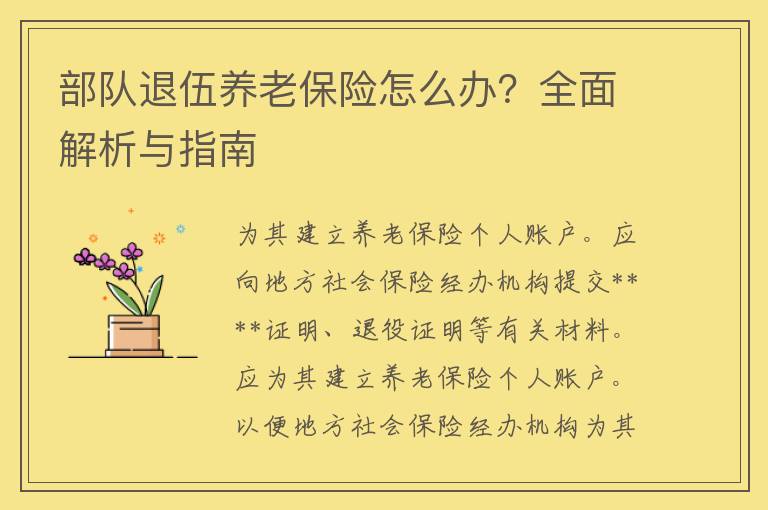 部队退伍养老保险怎么办？全面解析与指南