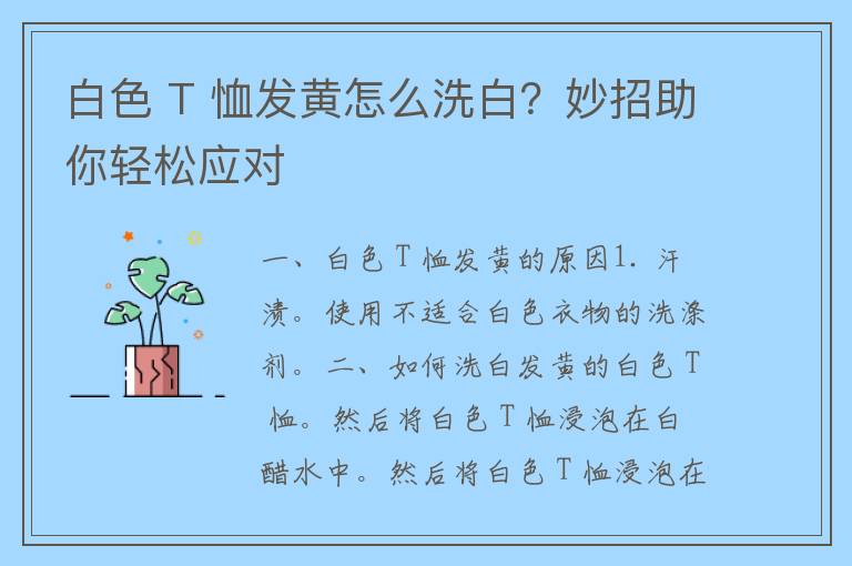 白色 T 恤发黄怎么洗白？妙招助你轻松应对