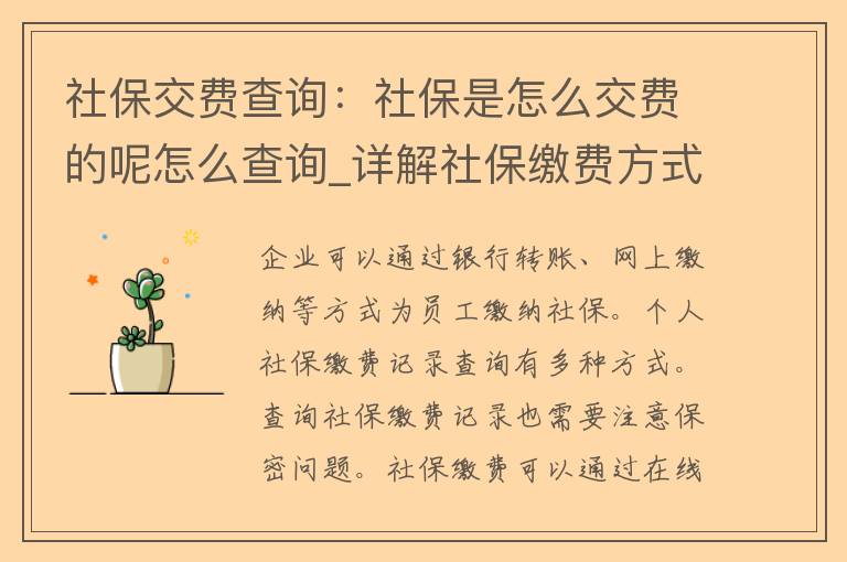 社保交费查询：社保是怎么交费的呢怎么查询_详解社保缴费方式和查询方法