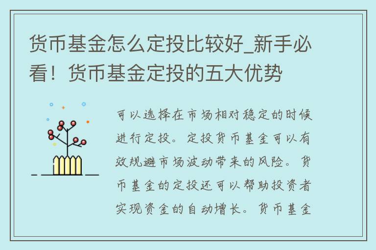 货币基金怎么定投比较好_新手必看！货币基金定投的五大优势