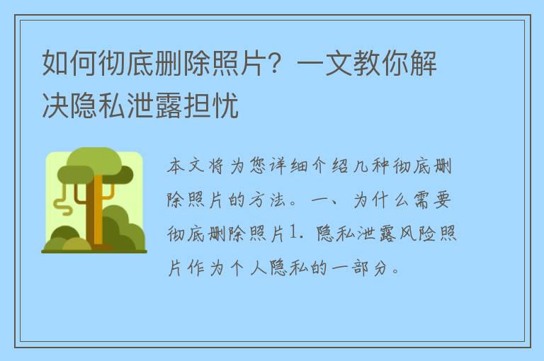 如何彻底删除照片？一文教你解决隐私泄露担忧