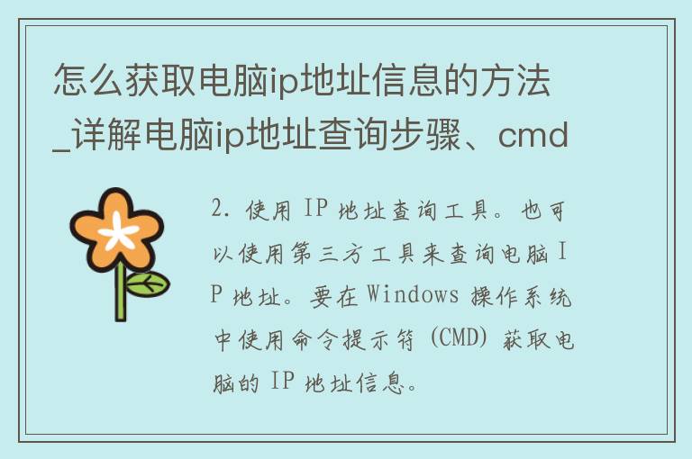 怎么获取电脑ip地址信息的方法_详解电脑ip地址查询步骤、cmd命令、ip地址查询工具