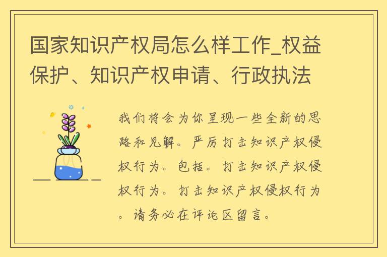 国家知识产权局怎么样工作_权益保护、知识产权申请、行政执法等全方位解析。