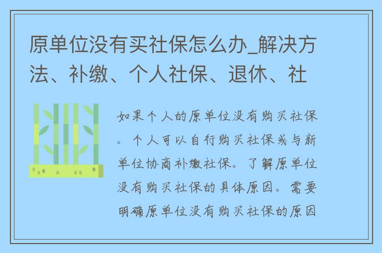 原单位没有买社保怎么办_解决方法、补缴、个人社保、退休、社保政策