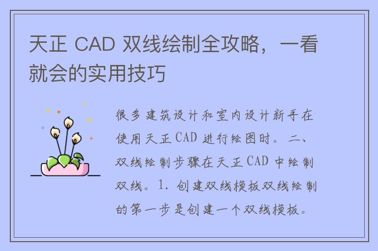 天正 CAD 双线绘制全攻略，一看就会的实用技巧