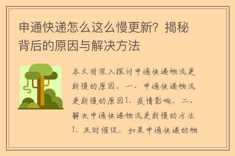 申通快递怎么这么慢更新？揭秘背后的原因与解决方法