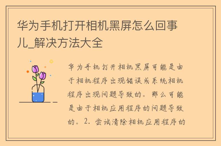 华为手机打开相机黑屏怎么回事儿_解决方法大全