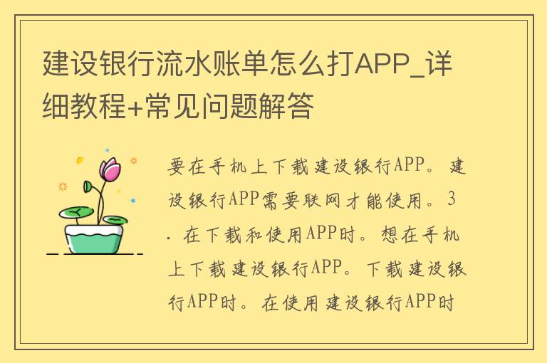 建设银行流水账单怎么打APP_详细教程+常见问题解答