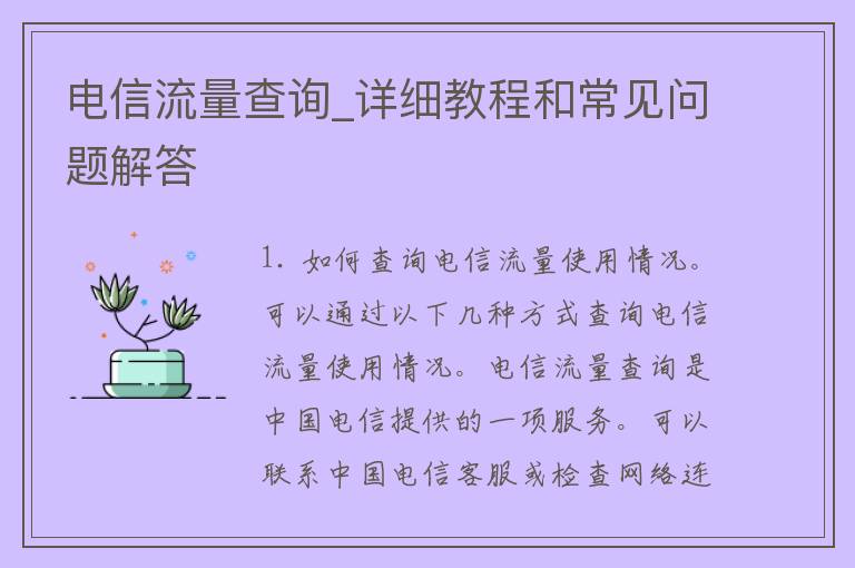 **流量查询_详细教程和常见问题解答