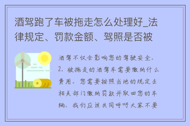 酒驾跑了车被拖走怎么处理好_法律规定、罚款金额、**是否被吊销。