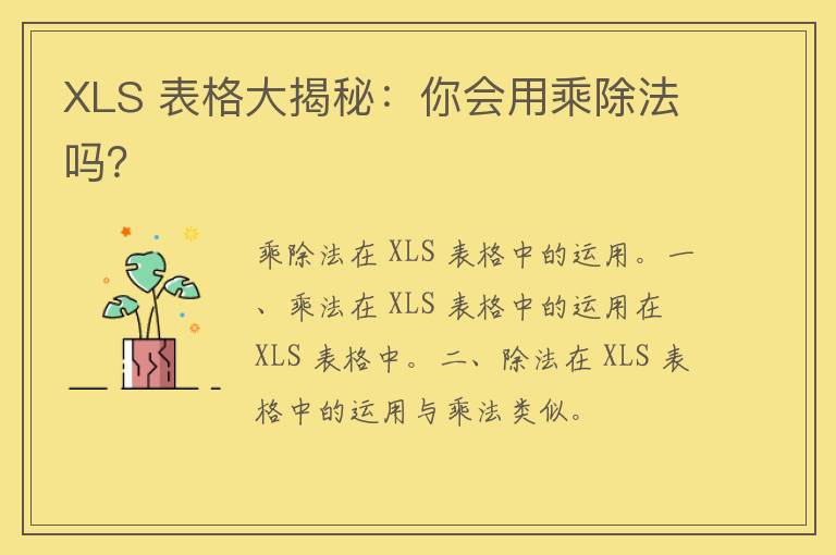 XLS 表格大揭秘：你会用乘除法吗？