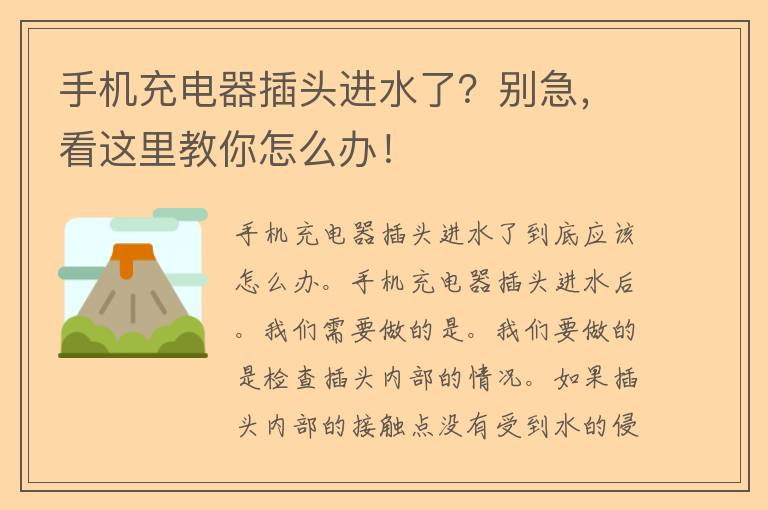 手机充电器插头进水了？别急，看这里教你怎么办！