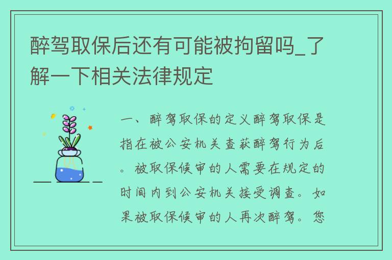 醉驾取保后还有可能被拘留吗_了解一下相关法律规定