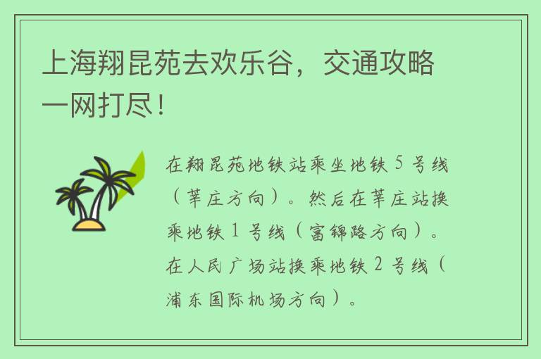 上海翔昆苑去欢乐谷，交通攻略一网打尽！