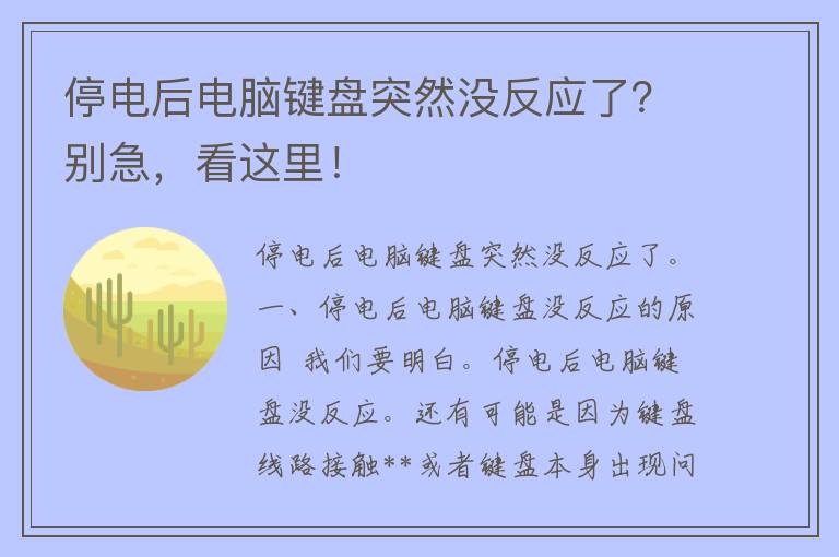 停电后电脑键盘突然没反应了？别急，看这里！