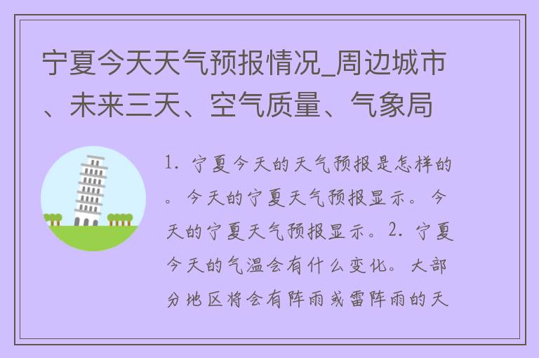 宁夏今天天气预报情况_周边城市、未来三天、空气质量、气象局解读