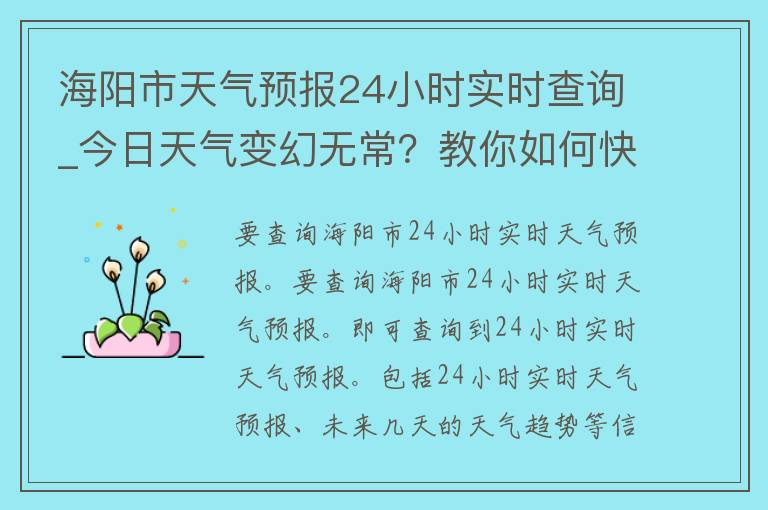 海阳市天气预报24小时实时查询_今日天气变幻无常？教你如何快速获取海阳市24小时内的天气预报