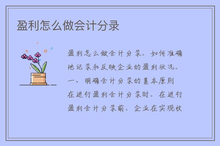 盈利怎么做会计分录