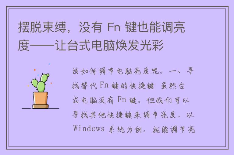 摆脱束缚，没有 Fn 键也能调亮度——让台式电脑焕发光彩