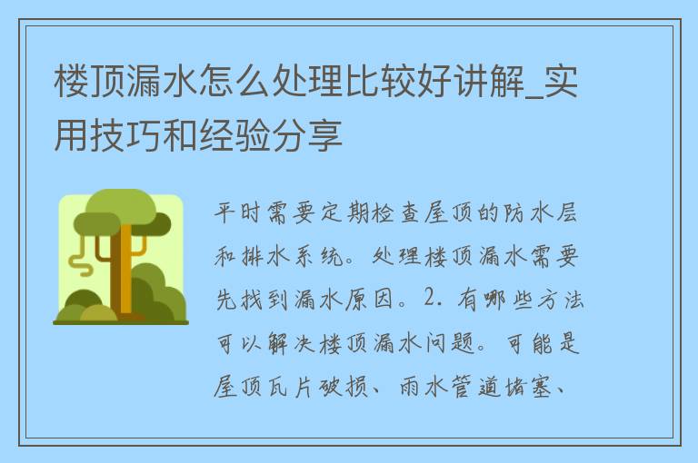 楼顶漏水怎么处理比较好讲解_实用技巧和经验分享