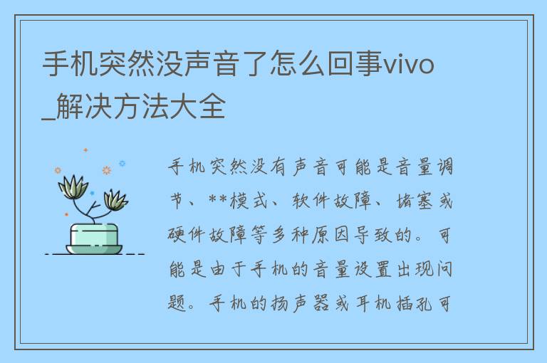 手机突然没声音了怎么回事vivo_解决方法大全