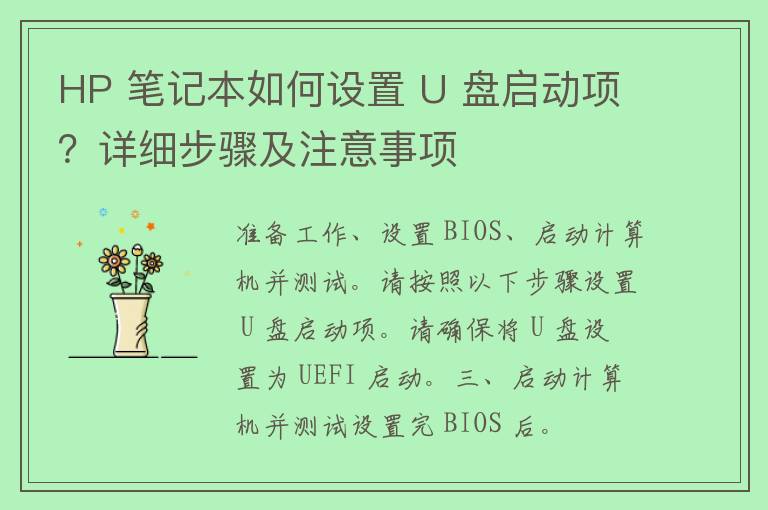 HP 笔记本如何设置 U 盘启动项？详细步骤及注意事项