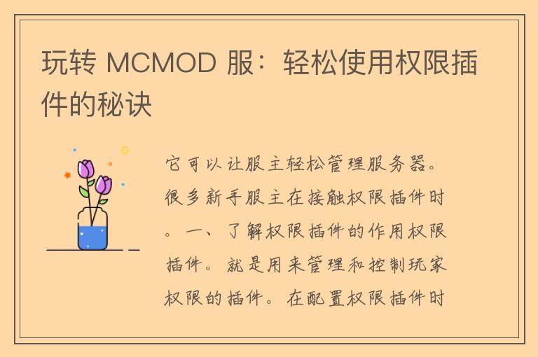 玩转 MCMOD 服：轻松使用权限插件的秘诀