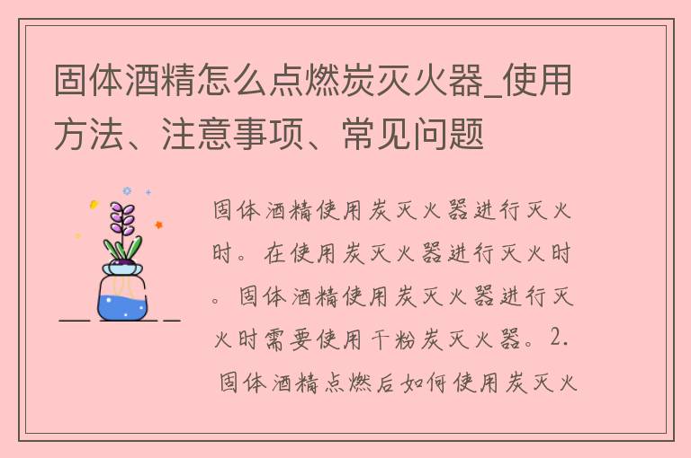 固体酒精怎么点燃炭灭火器_使用方法、注意事项、常见问题