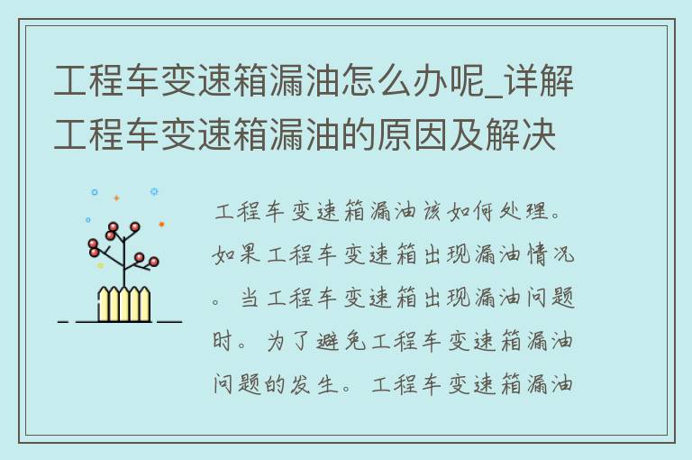 工程车变速箱漏油怎么办呢_详解工程车变速箱漏油的原因及解决方法