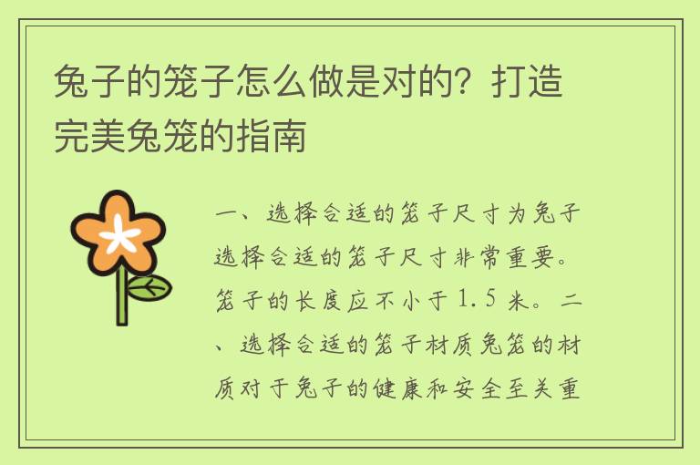 兔子的笼子怎么做是对的？打造完美兔笼的指南