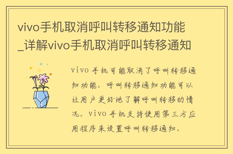 vivo手机取消呼叫转移通知功能_详解vivo手机取消呼叫转移通知的方法