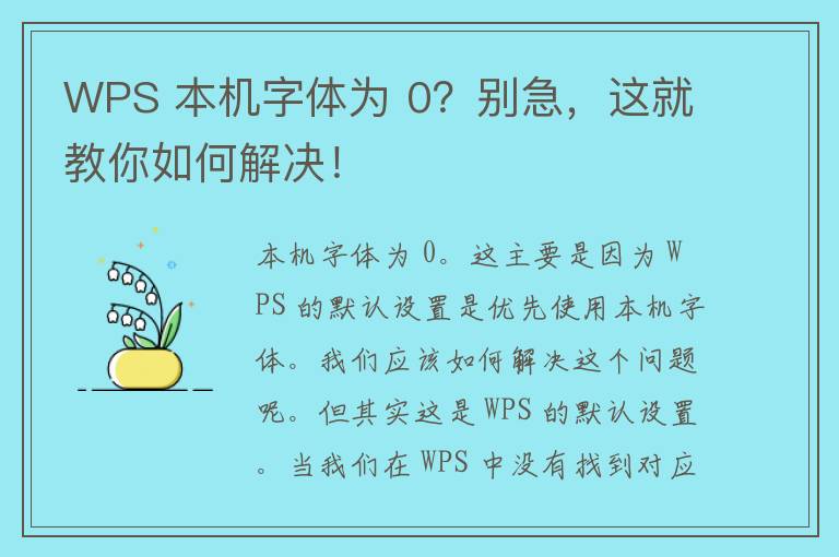 WPS 本机字体为 0？别急，这就教你如何解决！