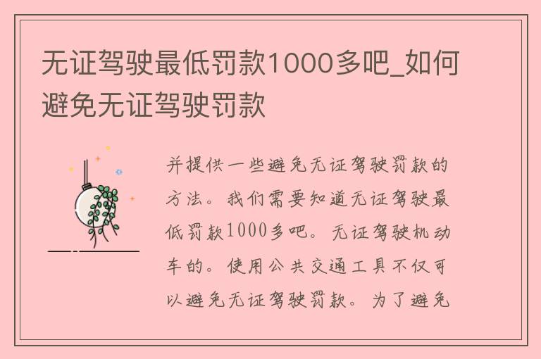 无证驾驶最低罚款1000多吧_如何避免无证驾驶罚款