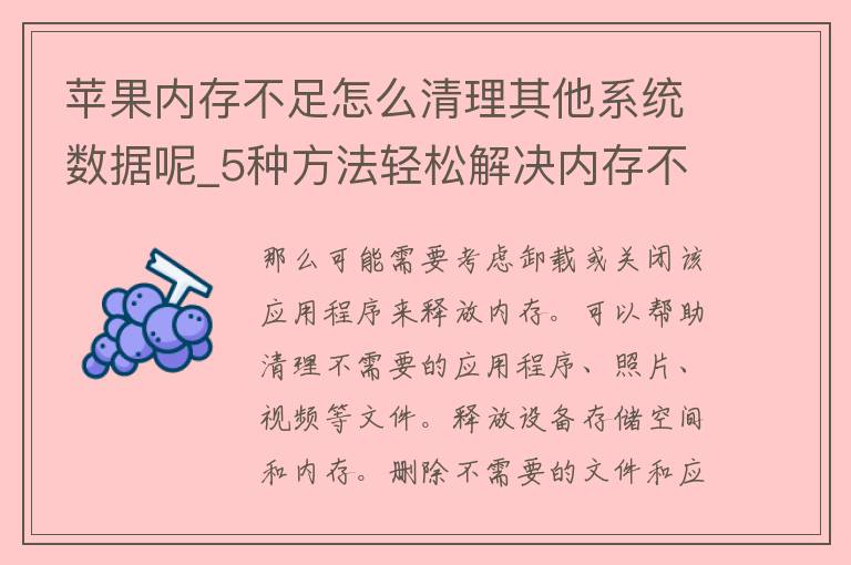 苹果内存不足怎么清理其他系统数据呢_5种方法轻松解决内存不足问题。