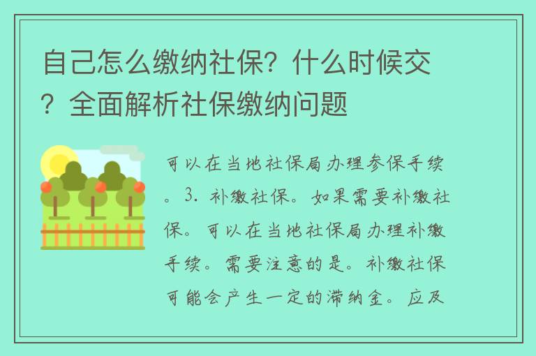 自己怎么缴纳社保？什么时候交？全面解析社保缴纳问题