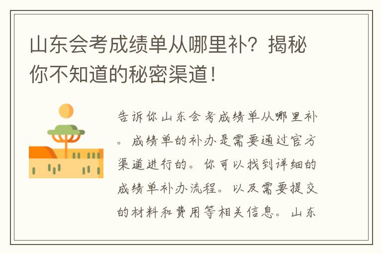 山东会考成绩单从哪里补？揭秘你不知道的秘密渠道！