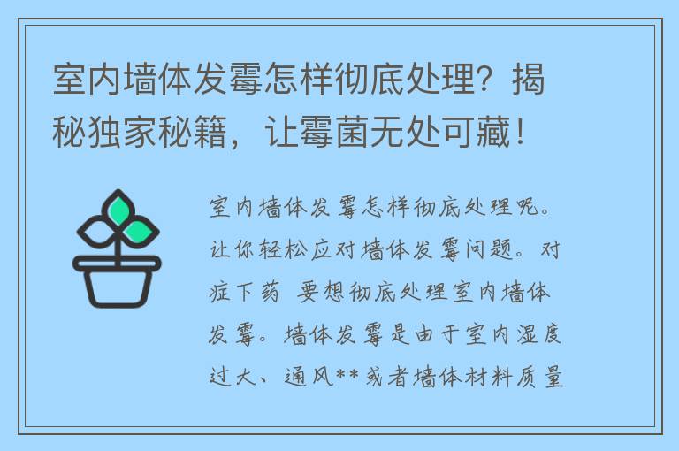 室内墙体发霉怎样彻底处理？揭秘独家秘籍，让霉菌无处可藏！