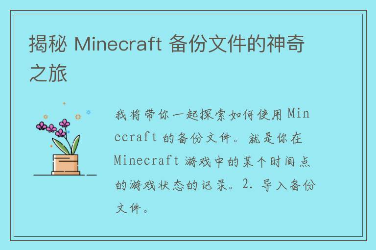 揭秘 Minecraft 备份文件的神奇之旅