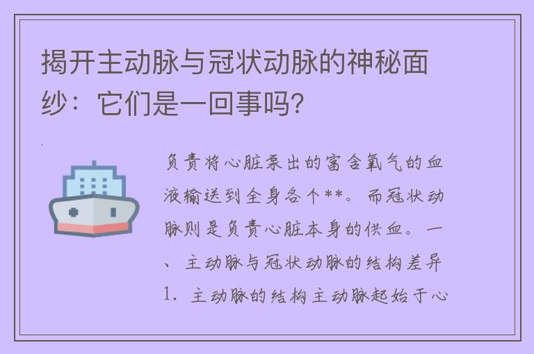 揭开主动脉与冠状动脉的神秘面纱：它们是一回事吗？