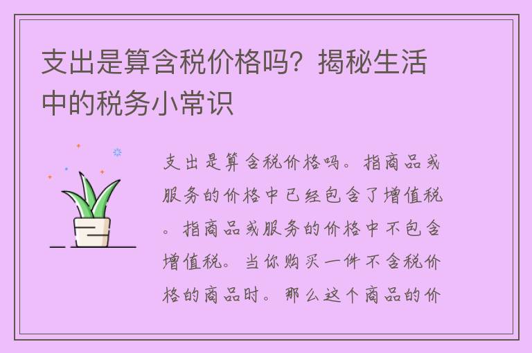 支出是算含税价格吗？揭秘生活中的税务小常识