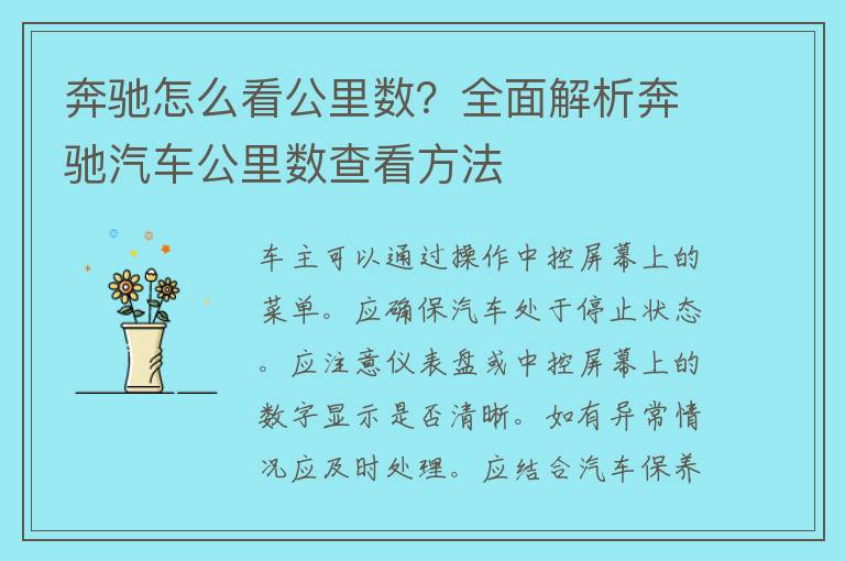 奔驰怎么看公里数？全面解析奔驰汽车公里数查看方法