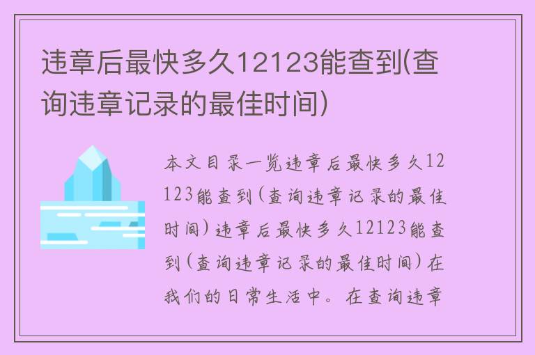 违章后最快多久12123能查到(查询违章记录的最佳时间)