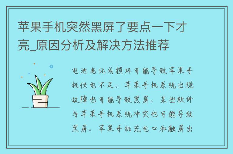 苹果手机突然黑屏了要点一下才亮_原因分析及解决方法推荐