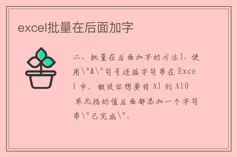 excel批量在后面加字