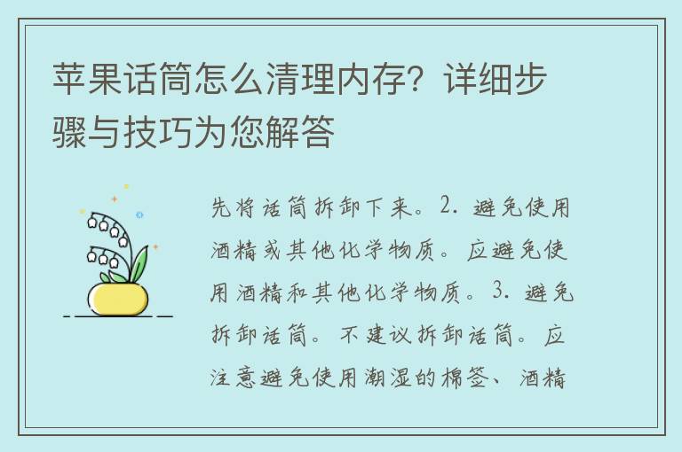 苹果话筒怎么清理内存？详细步骤与技巧为您解答