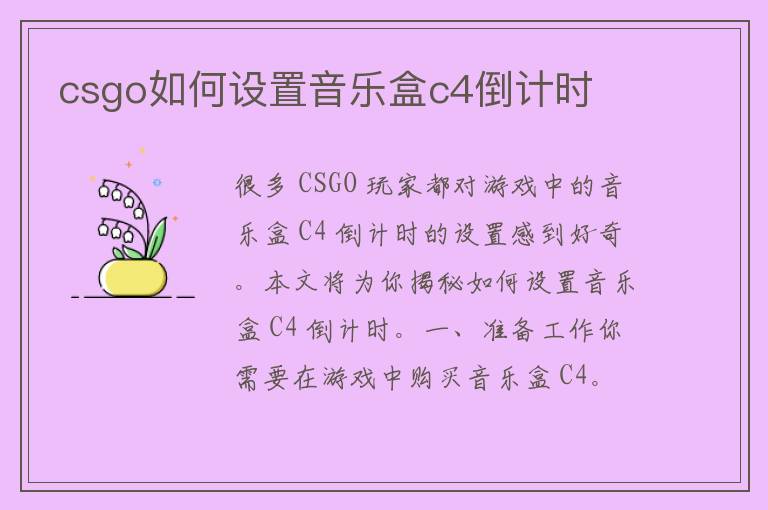 csgo如何设置音乐盒c4倒计时